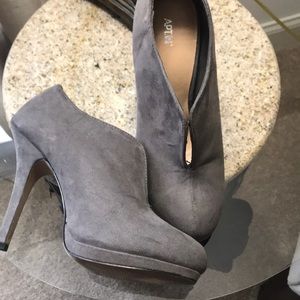 Grey suede high heel booties